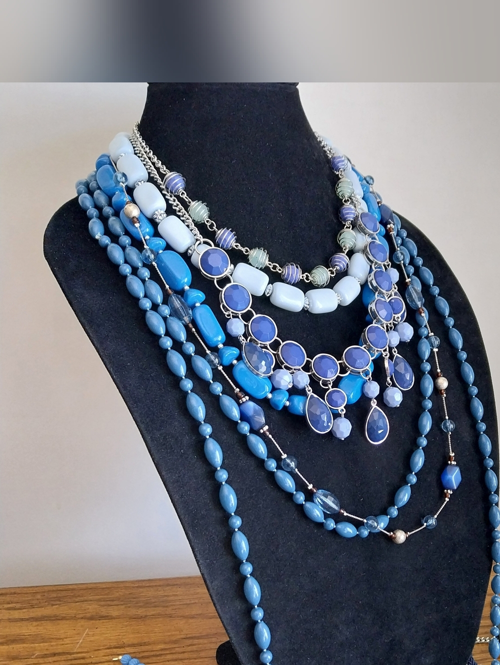 Blue Statement Jewelry Collection in Wooden Organizer - Picture 7 of 10